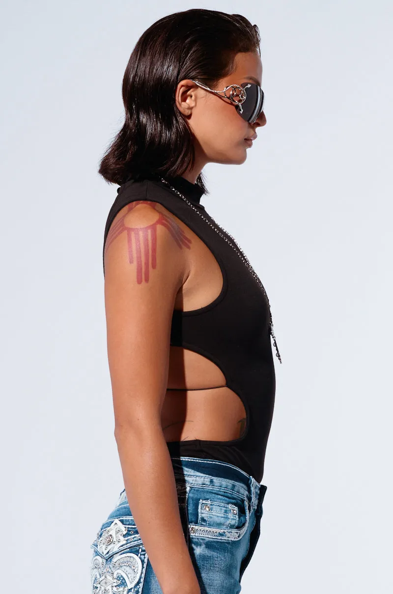 Anti Pill Fabric Semi - autonomous BUTTERFLY EFFECT SLEEVELESS KNIT BODYSUIT