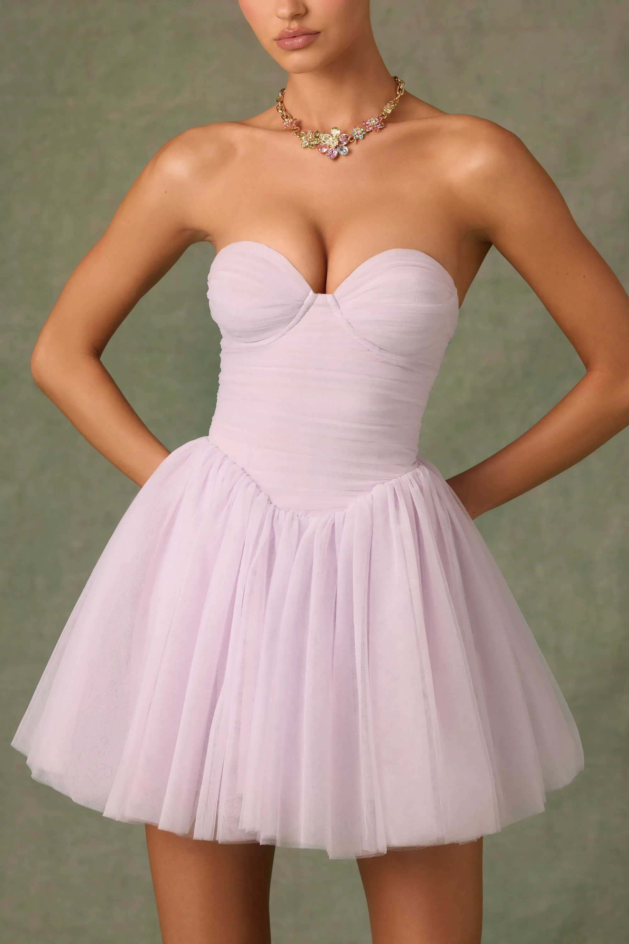 Tulle Corset Mini Dress in Lilac Relaxed mini for events