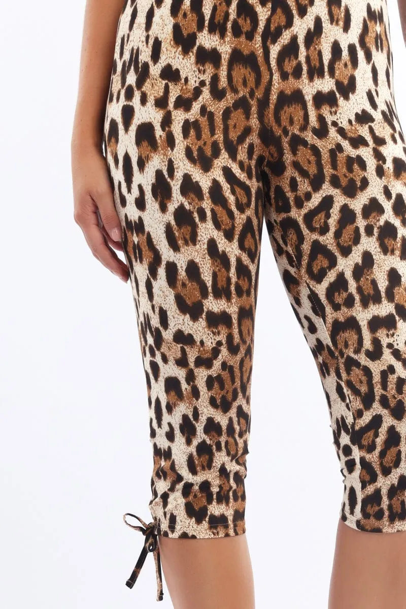 Perfect Fit Wear Brown Animal Print Capri Pants Side Ribbon