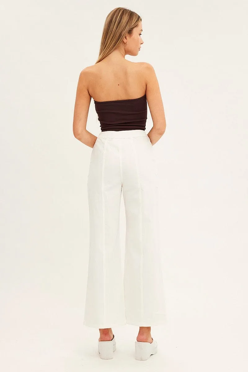 White Wide Leg Pants High Rise Cotton windproof All Season Versatility