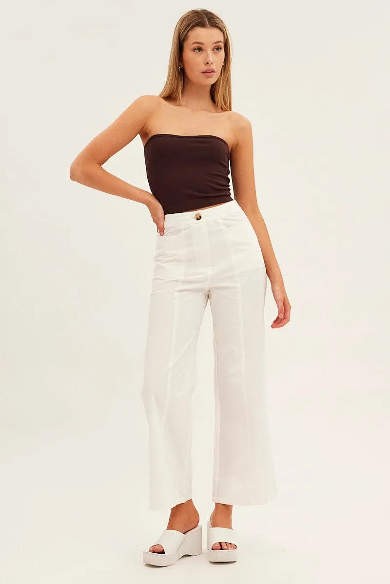 White Wide Leg Pants High Rise Cotton Loose Fit Tapered Leg Design