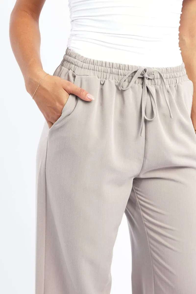 Odor Resistant Beige Wide Leg Pants Elasticated Waist