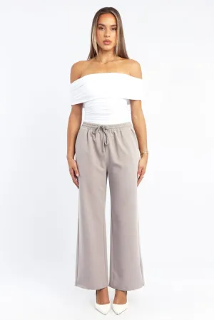 Reflective accents Beige Wide Leg Pants Elasticated Waist