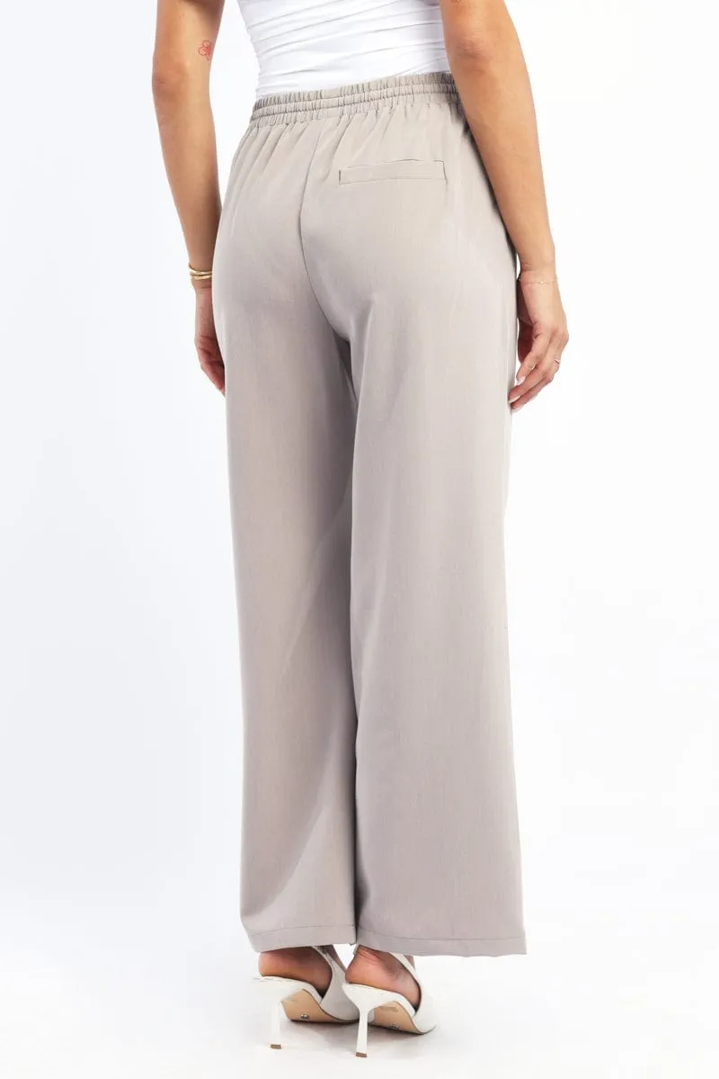 Beige Wide Leg Pants Elasticated Waist ReinforcedBeltLoops Laser Cut Edges
