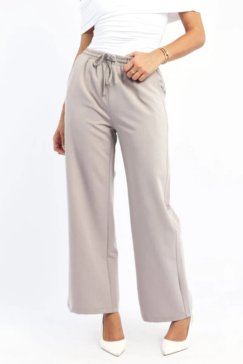 Beige Wide Leg Pants Elasticated Waist Water Resistant Finish