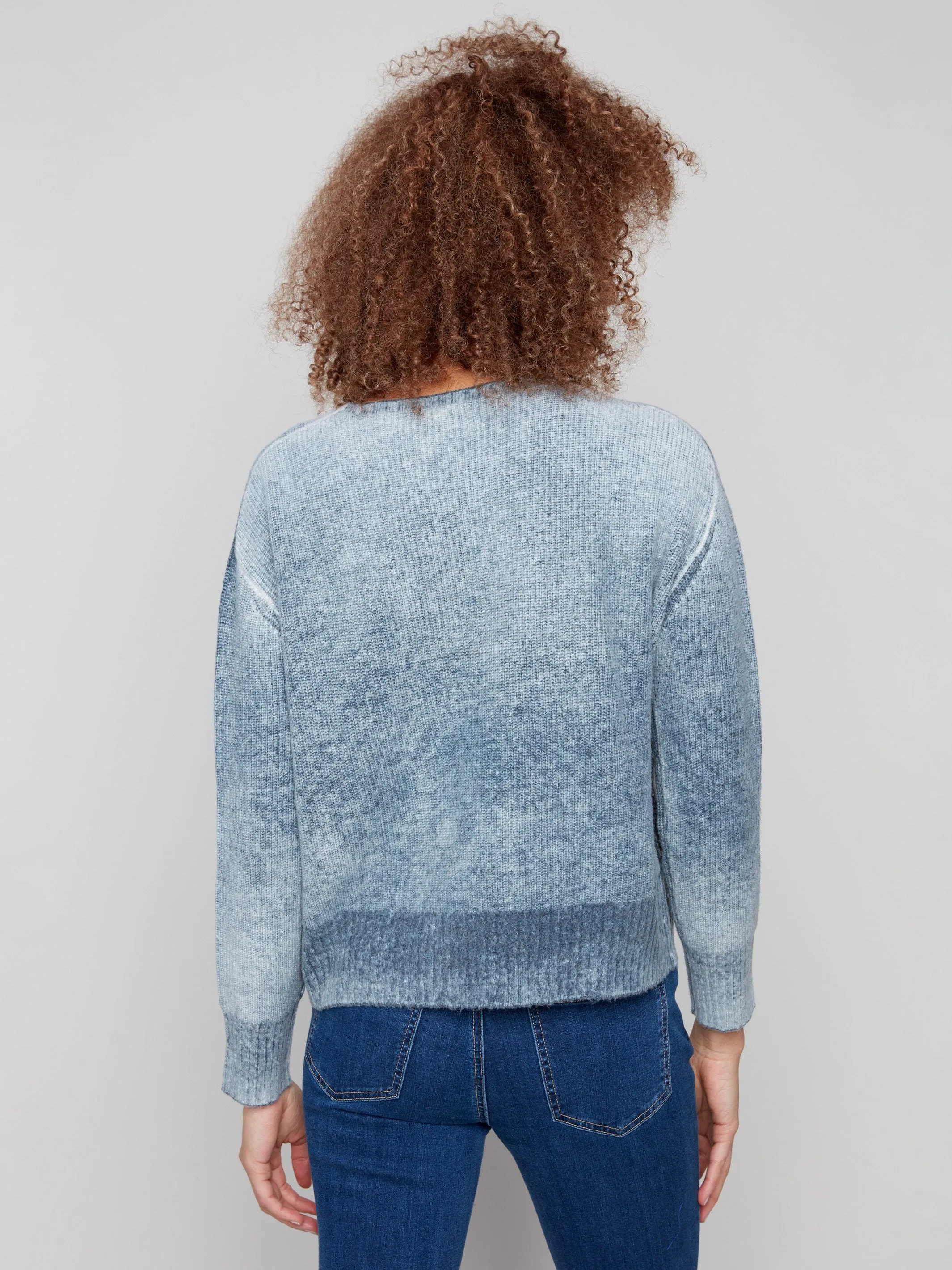 Adaptive Fit Silhouette Fancy Stitch Crew Neck Sweater - Denim