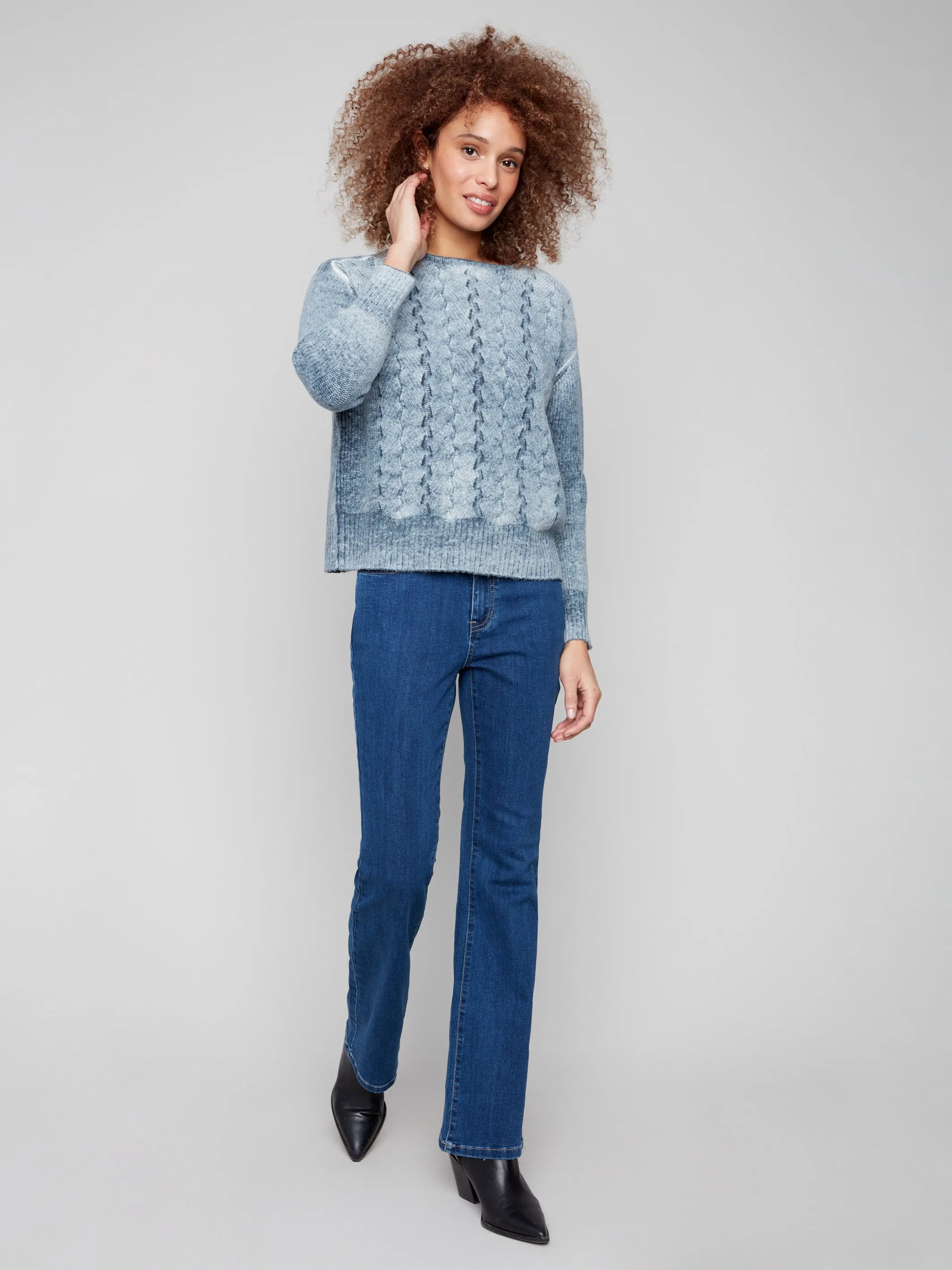 Smart Fashion Warm and Fashionable Fancy Stitch Crew Neck Sweater - Denim