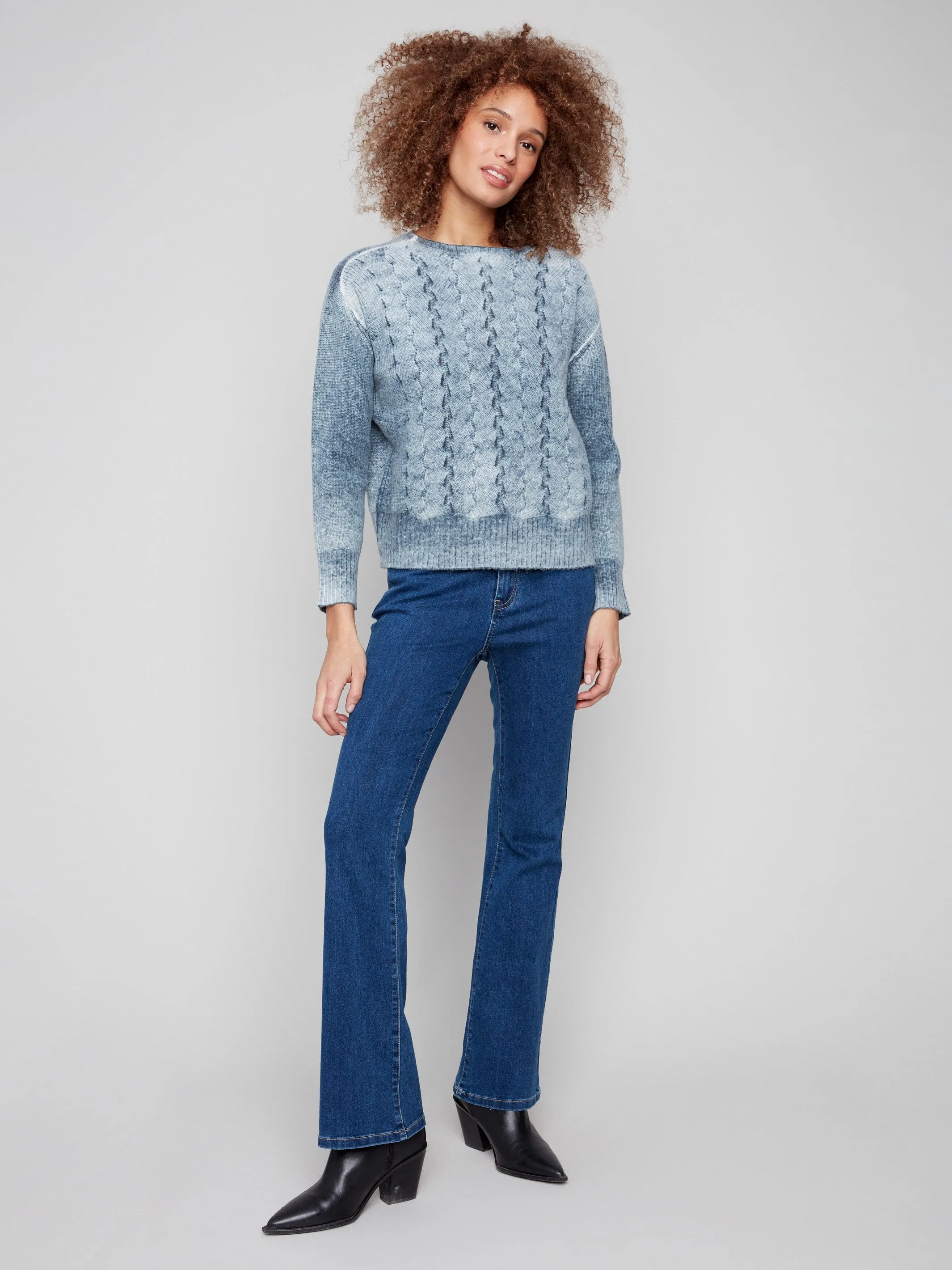 Fancy Stitch Crew Neck Sweater - Denim Cozy and trendy Moisture Wicking Fibers
