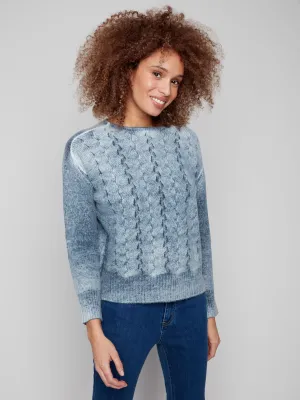 Fancy Stitch Crew Neck Sweater - Denim Layered Fashion Comfy Knit