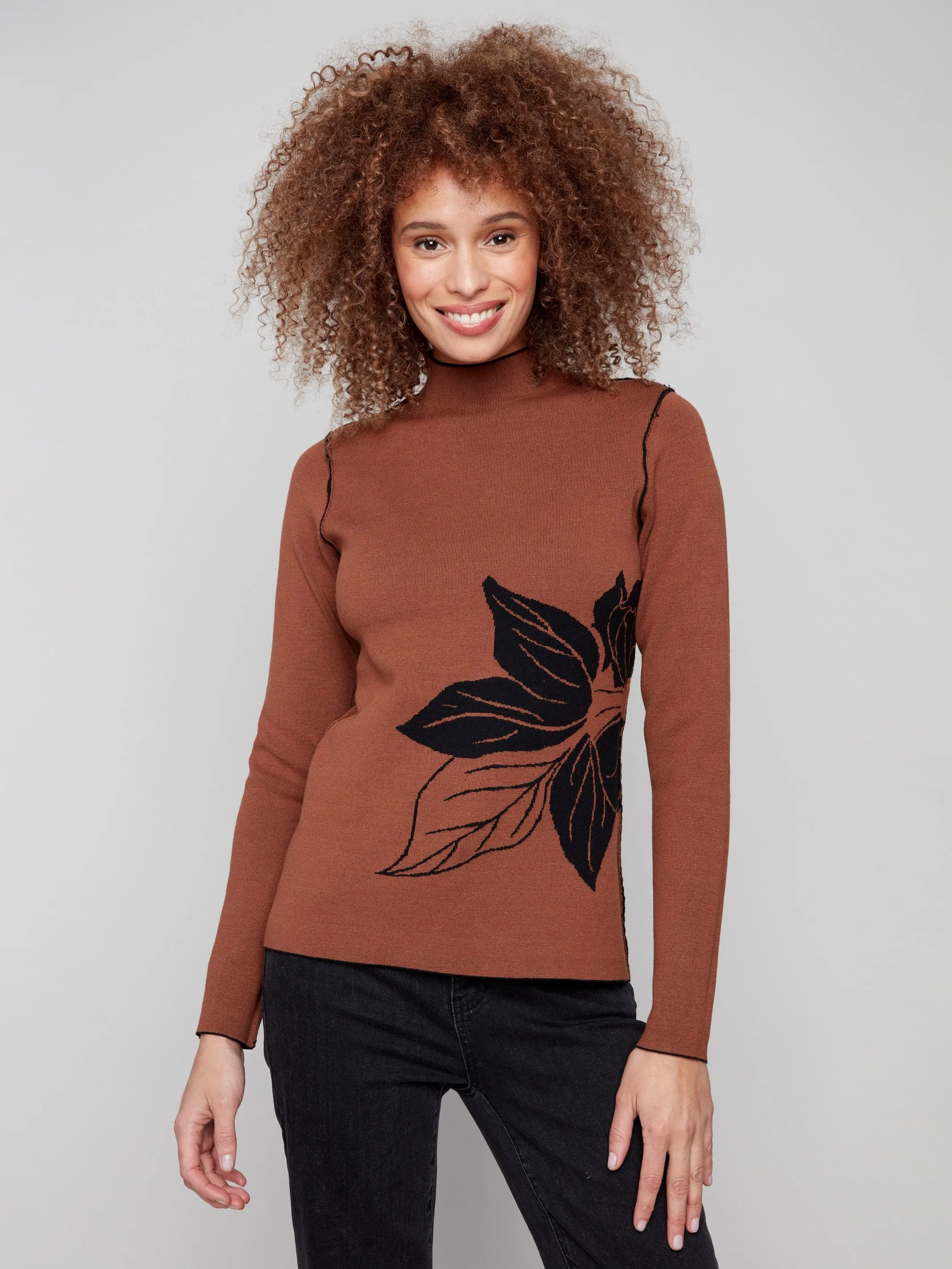 Relaxed Wearable Soft Touch Reversible Mock Neck Sweater - Cacao