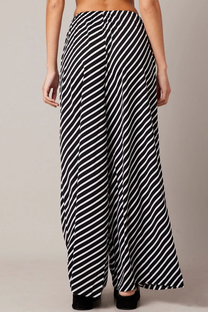 Black Stripe Wide Leg Pants High Rise WindproofLayer