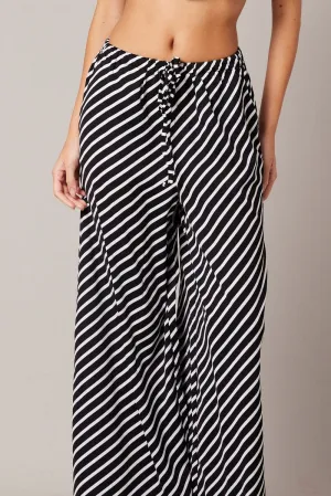 Thermal Regulating Black Stripe Wide Leg Pants High Rise