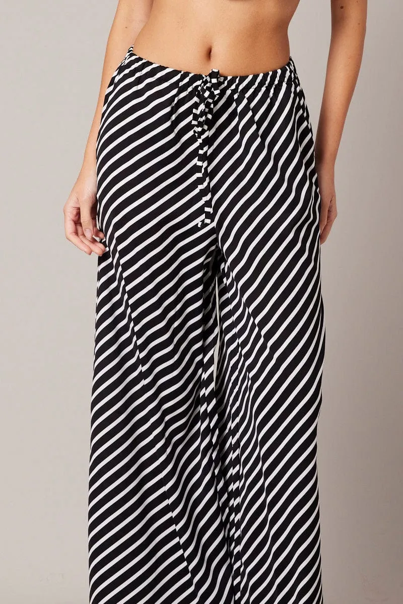 Thermal Regulating Black Stripe Wide Leg Pants High Rise