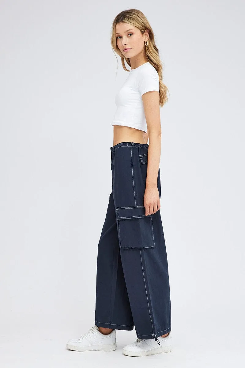 Blue Parachute Pants Low Rise Outdoor Comfort WrinkleResistantMaterial