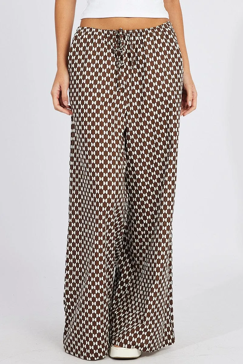 Flex Foam Inserts Brown Geo Wide Leg Pants High Rise