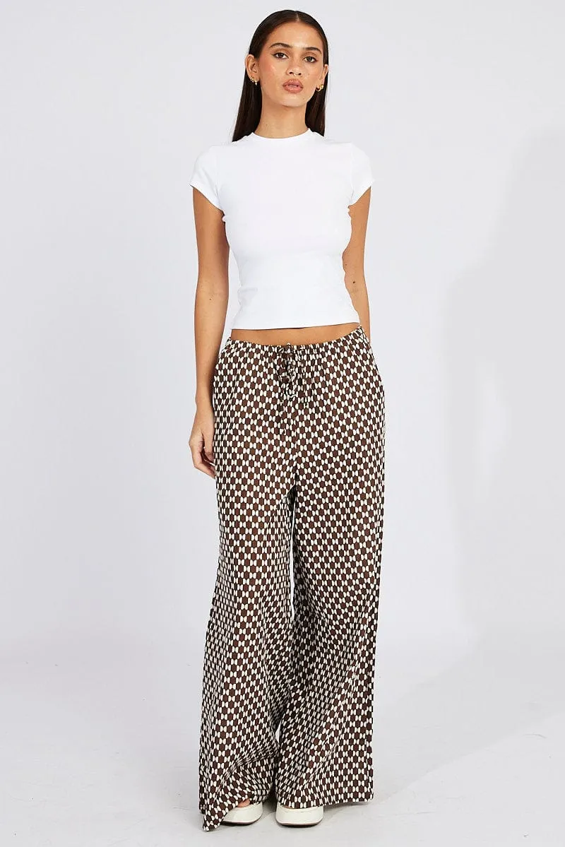Layered Wear Stylish Cut Brown Geo Wide Leg Pants High Rise