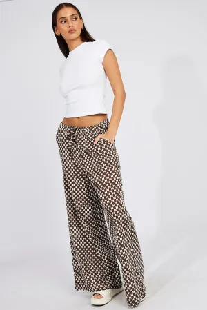 Brown Geo Wide Leg Pants High Rise Functional fashion wear Gusseted Crotch