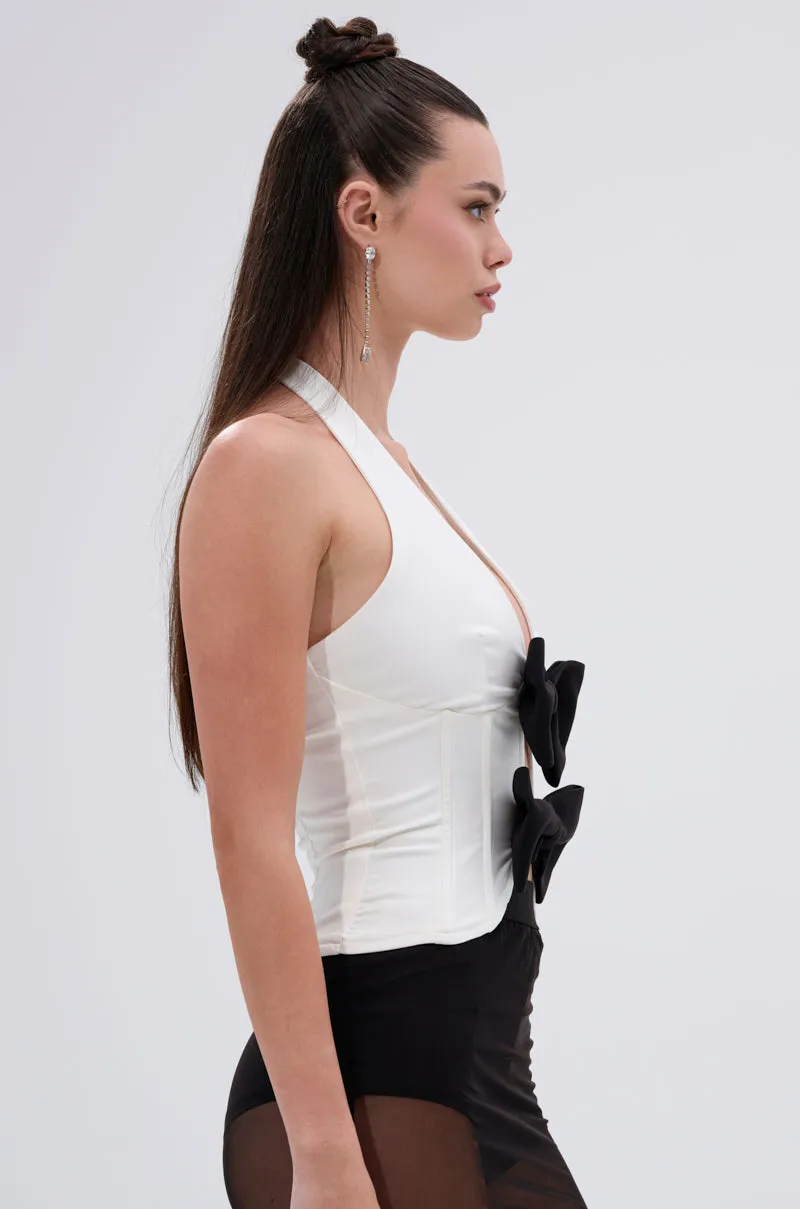 LOVE IS REAL BOW HALTER TOP Flexible frame Cost effective