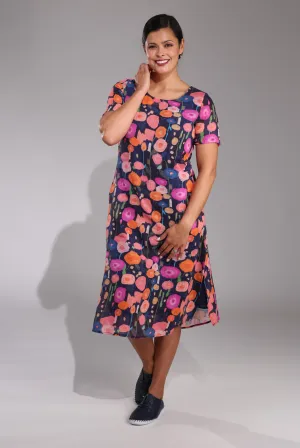 Travel Proof Love Glow Floral Summer Dress | Coral Navy Poppy | 6274C1