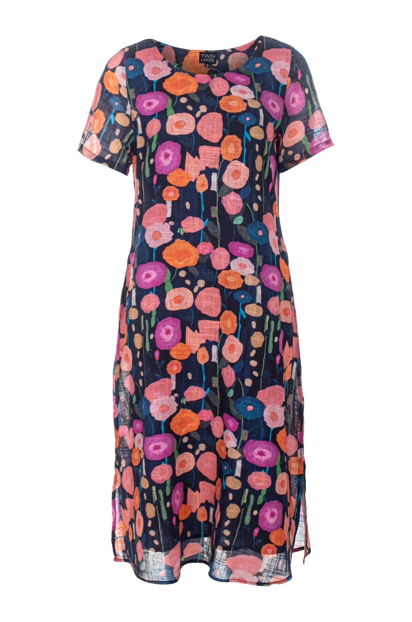 Floral Summer Dress | Coral Navy Poppy | 6274C1 smooth zipper