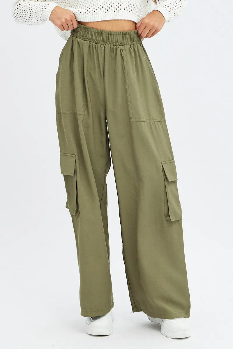 Perfect Stretch Green Wide Leg Pants High Rise Cargo