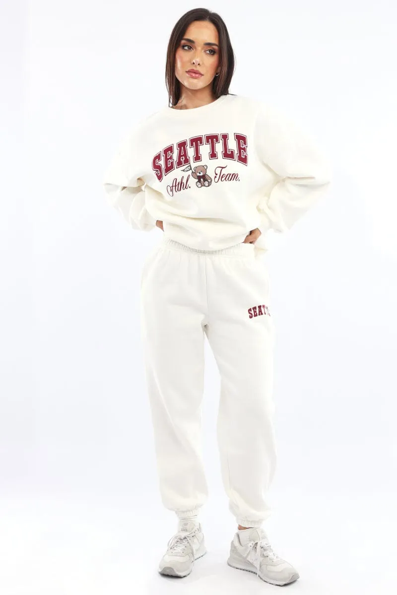 White Track Pants Jogger Relaxed Comfort Wear