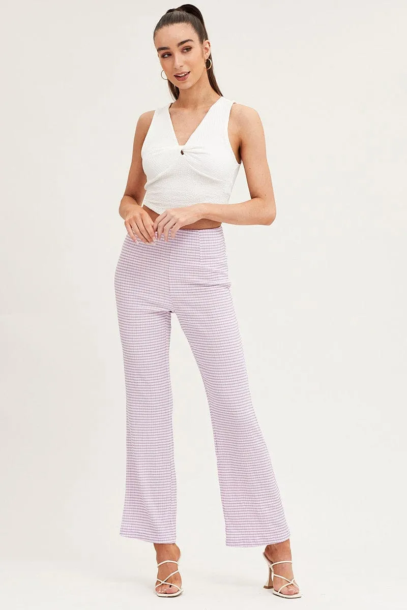 StainResistantCoating NoBuckleDesign Check High Rise Pants Straight Leg