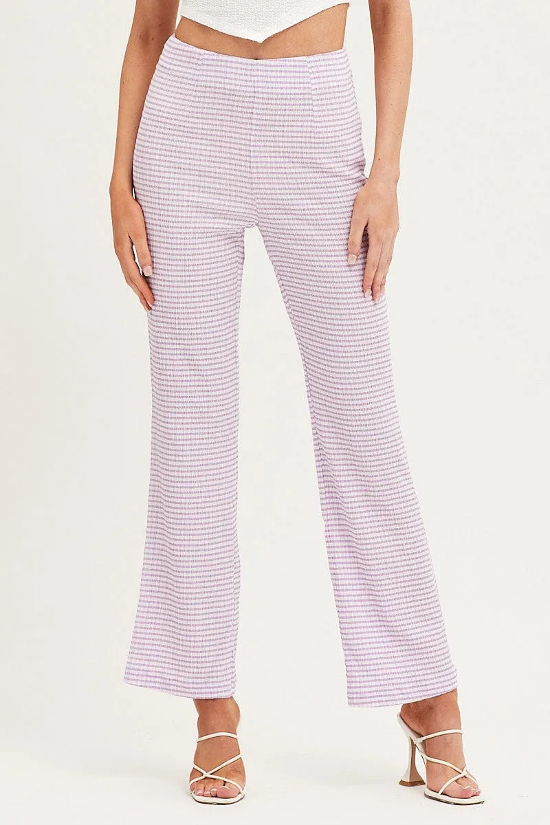 Smooth Fabric Versatile Wear Check High Rise Pants Straight Leg