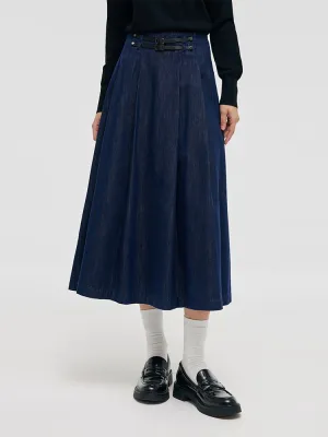 Denim Pleated Women Half Skirt Clean Style