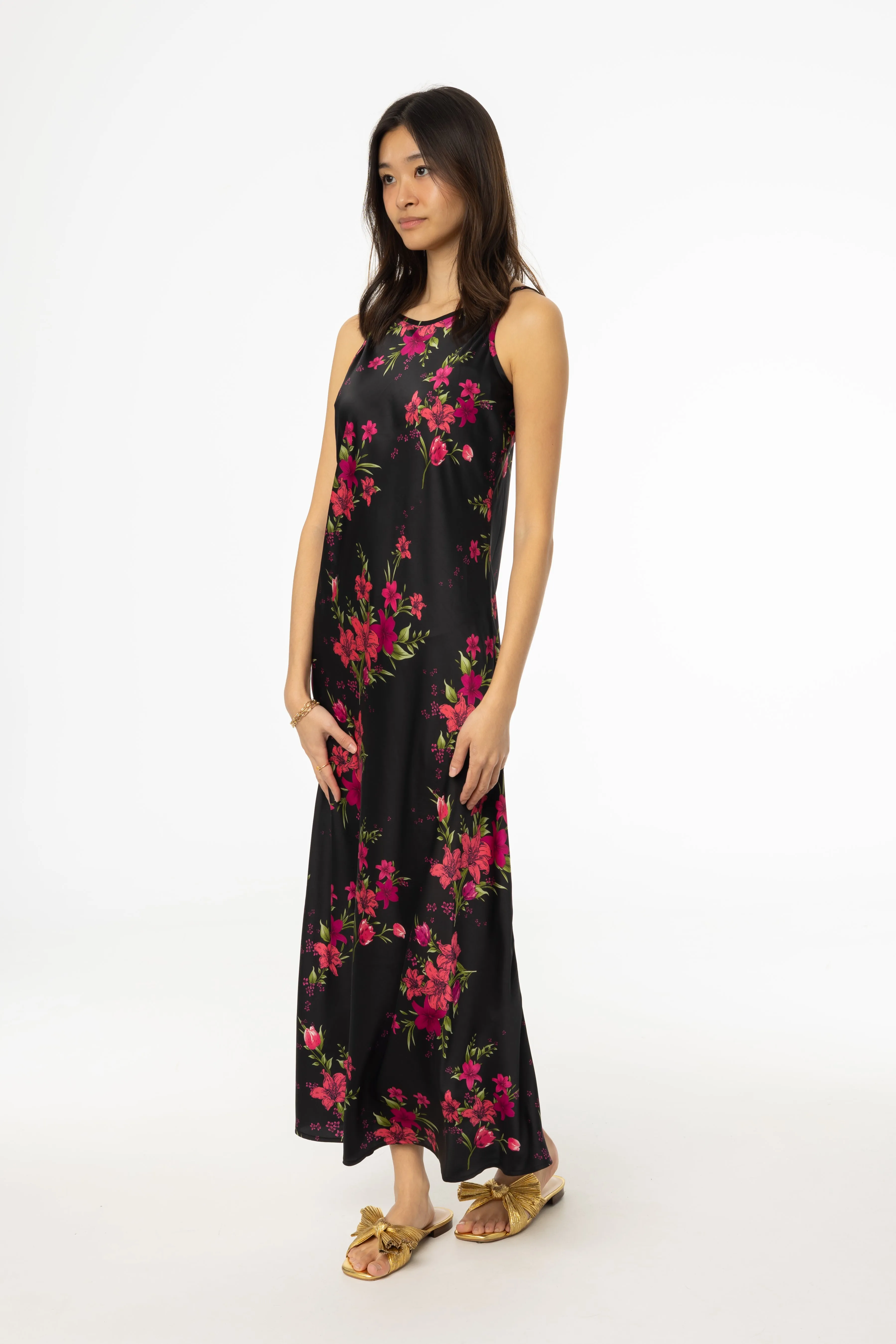 Magenta Floral Printed Slip Dress Run Glow