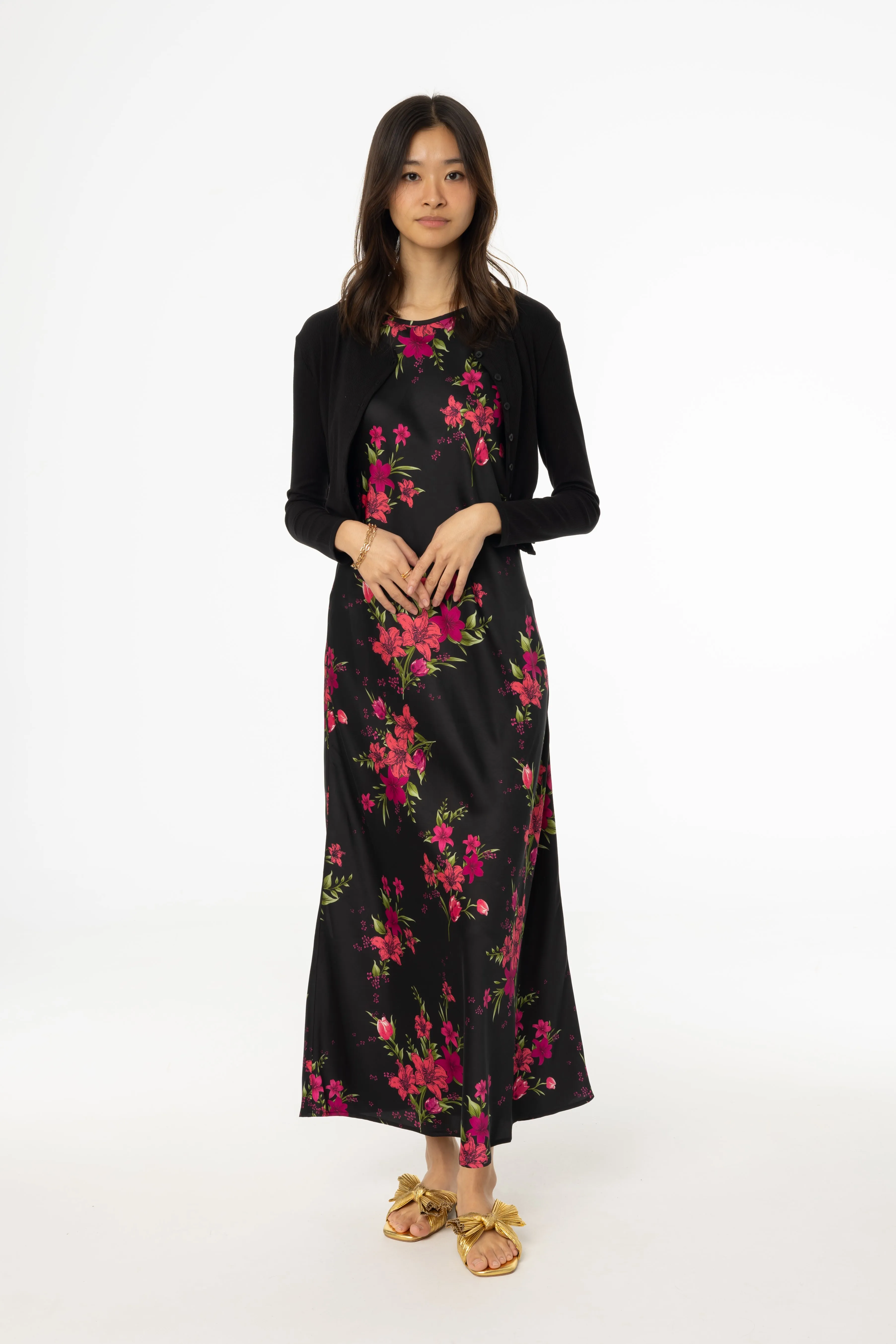 Magenta Floral Printed Slip Dress Organic Ease