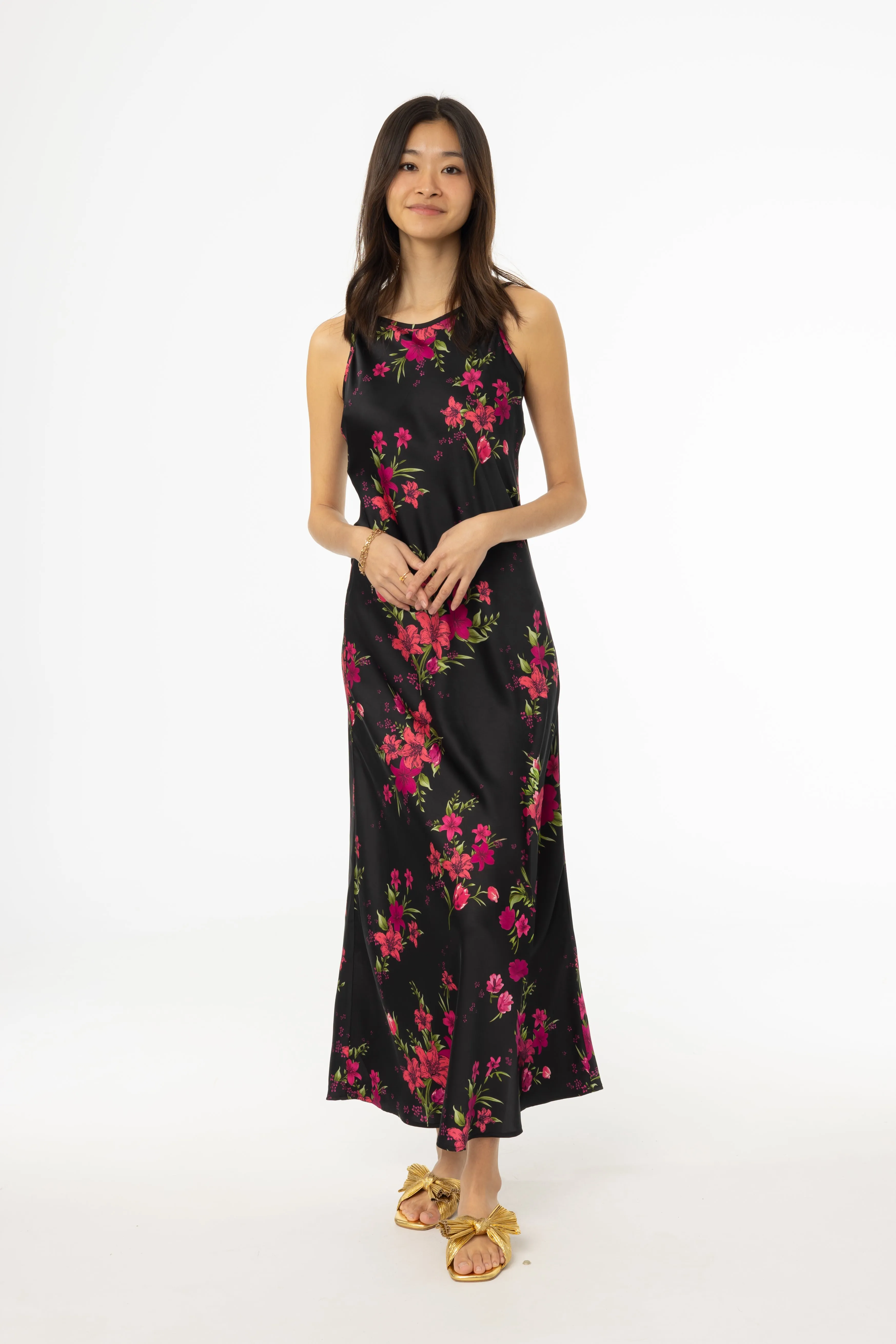 Magenta Floral Printed Slip Dress Casual Bottoms Handmade Glow