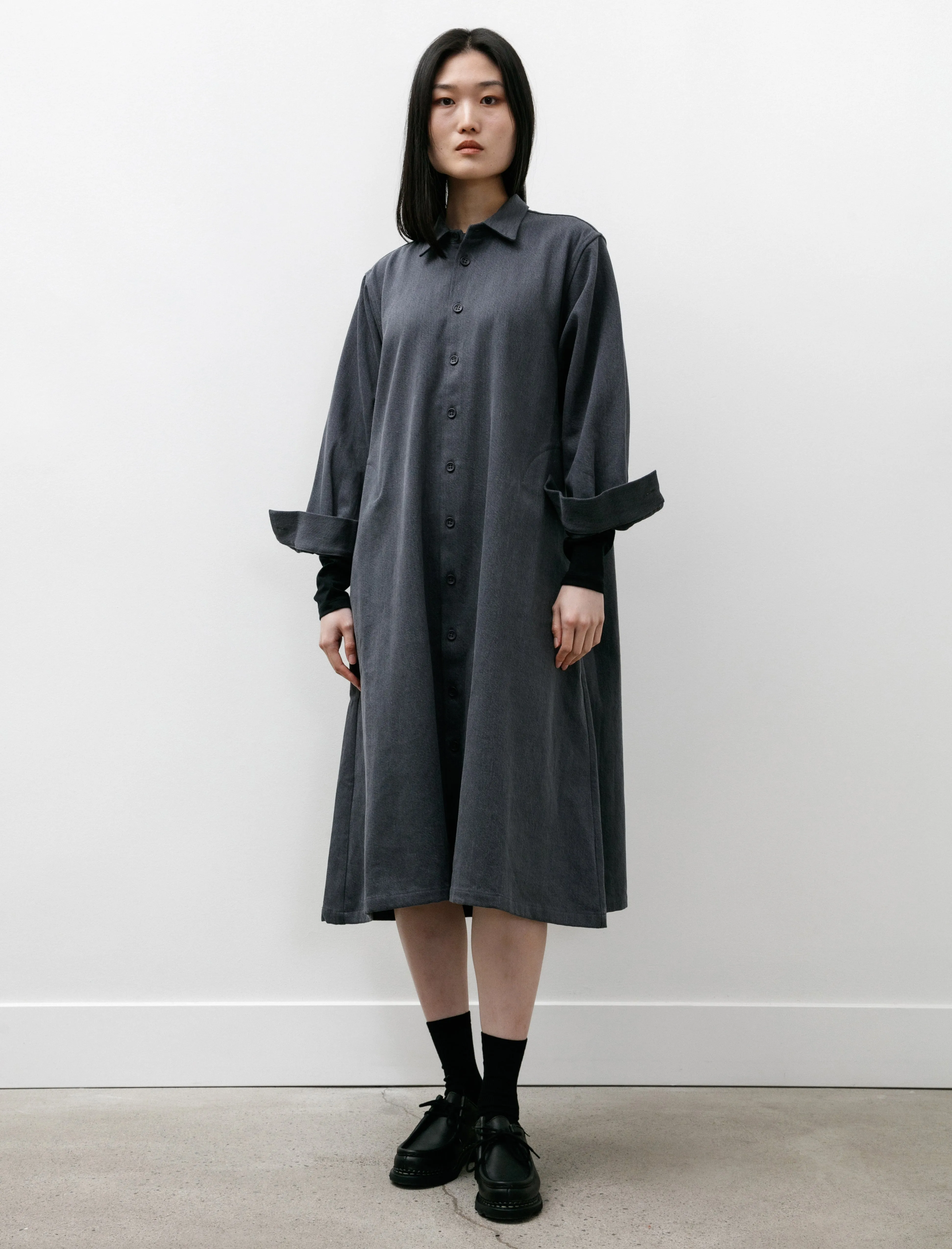 R17A1 Shirt Dress Denim Asphalt Sustainable Wear Street Look