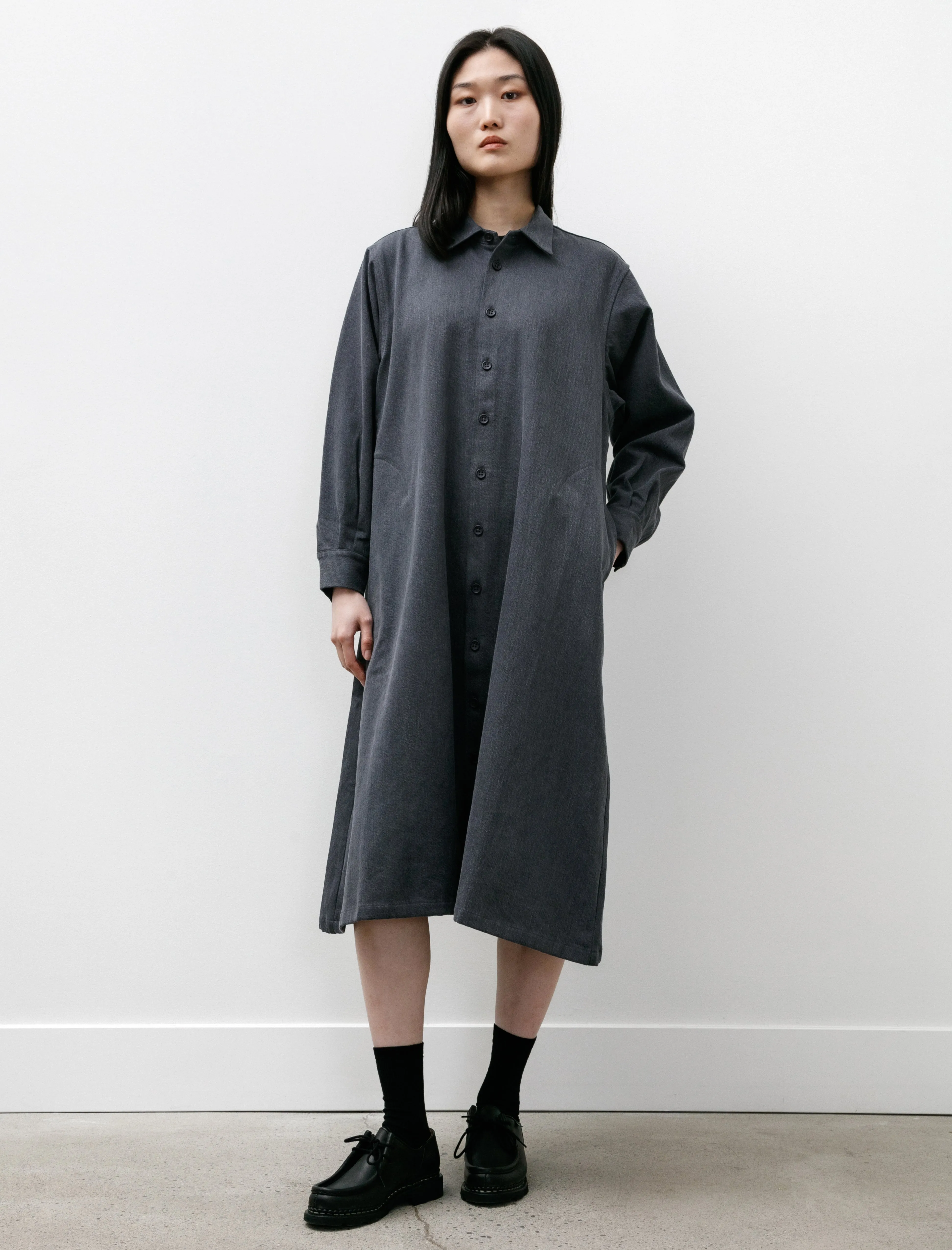 R17A1 Shirt Dress Denim Asphalt Sporty Style