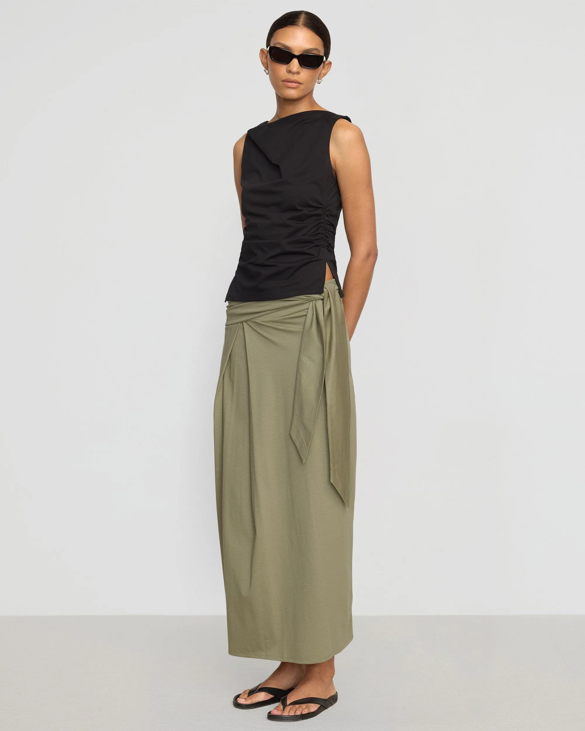 Josie Shirred-Side Cowl-Neck Tee Quick Fit Modern Wear