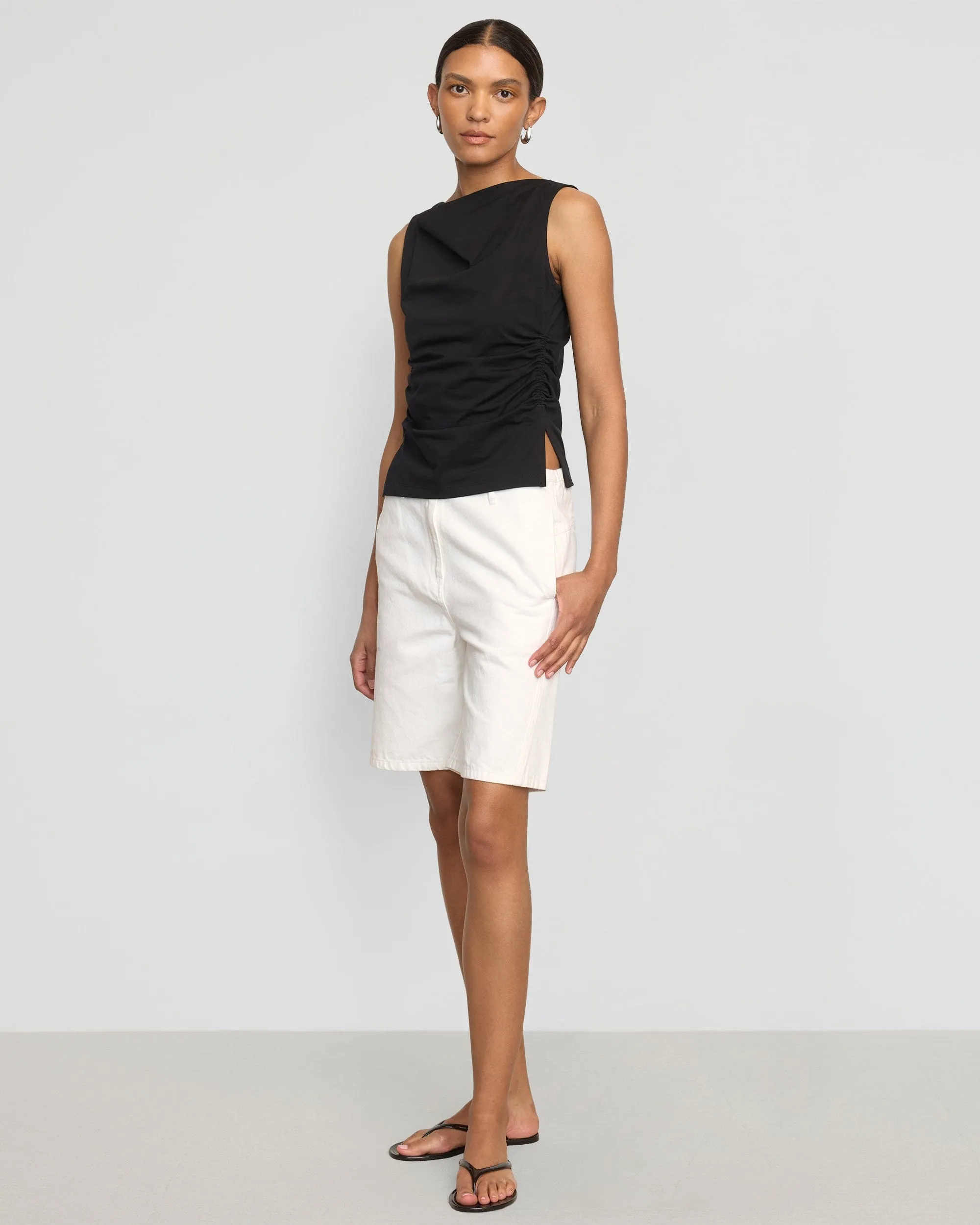 timeless Josie Shirred-Side Cowl-Neck Tee