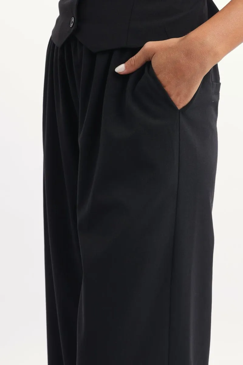 Black Wide Leg Pants Elasticated Waist Daily Motion