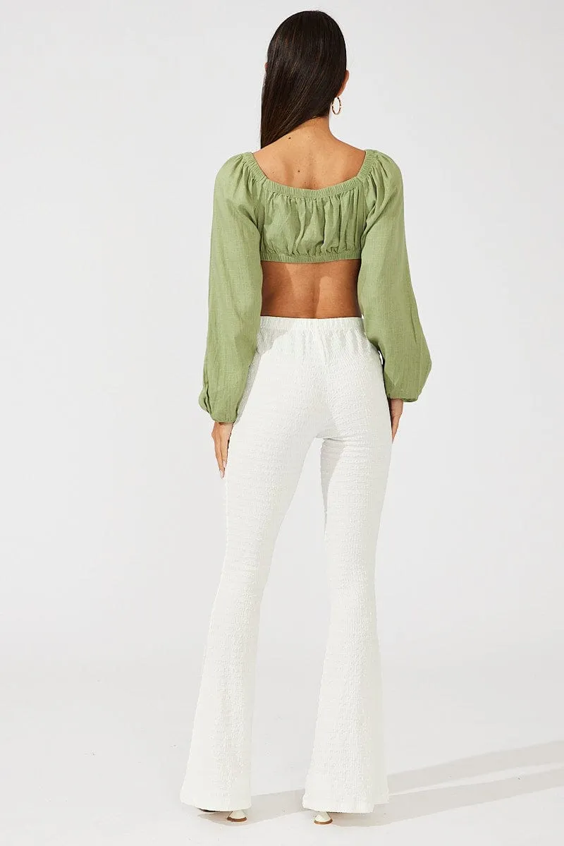 Core Comfort White Flare Leg Pants Textured Jersey