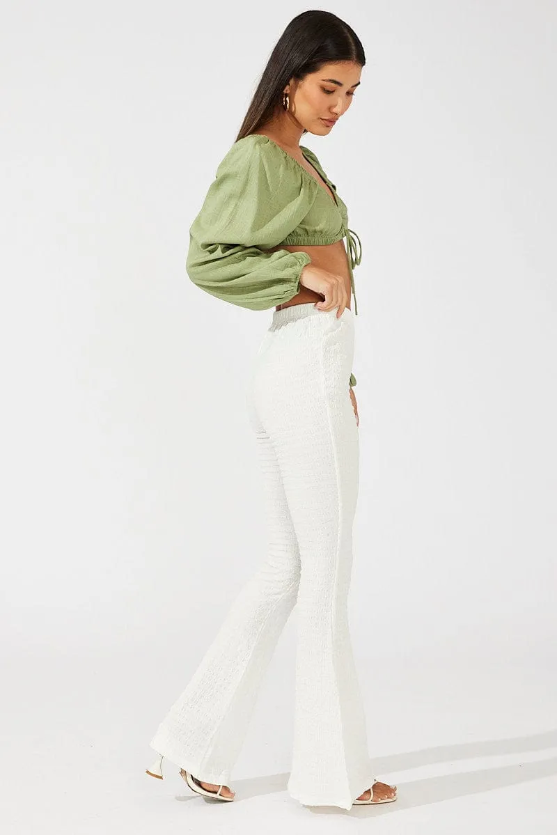 Quick Flex White Flare Leg Pants Textured Jersey