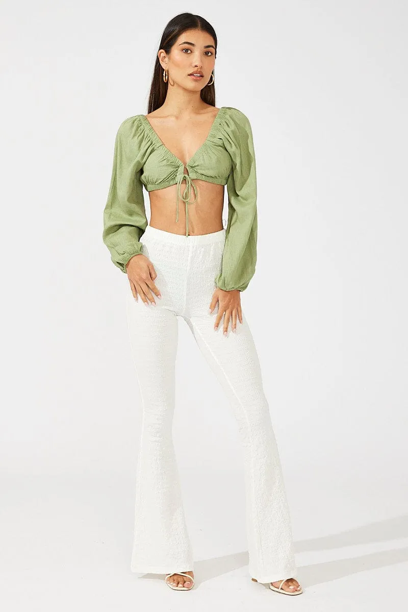 Tapered ankle White Flare Leg Pants Textured Jersey