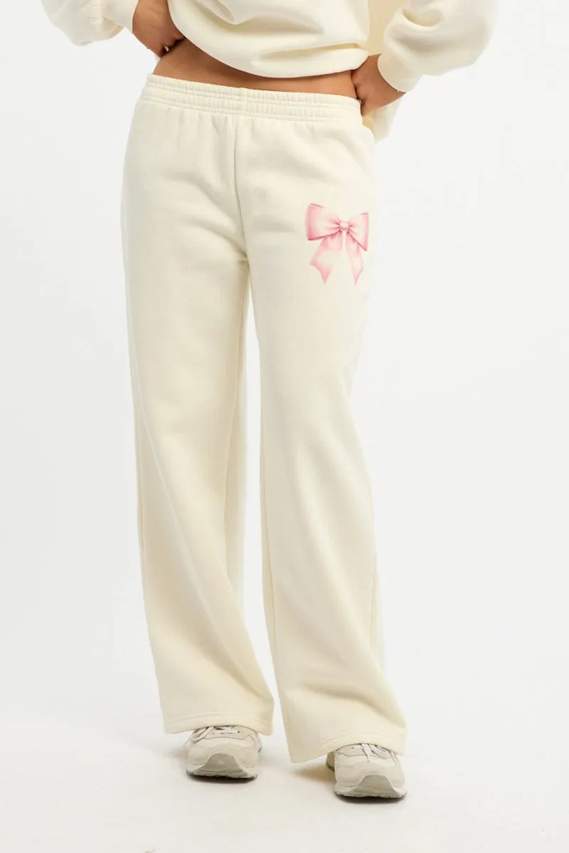 White Track Pants Wide Leg Smart Wear