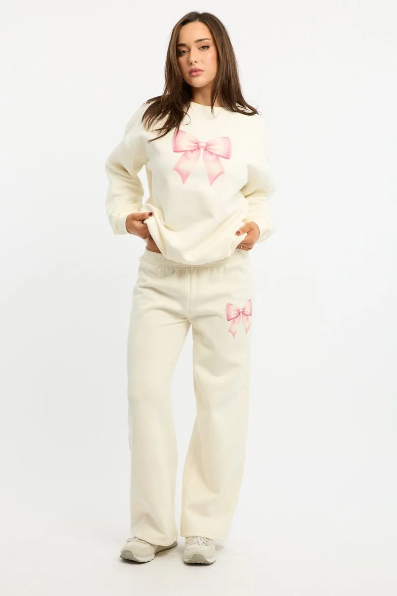 Non Iron Technology White Track Pants Wide Leg