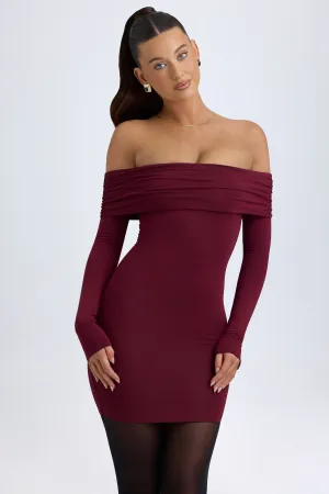 Head Turn Bright sun dress Modal Off-Shoulder Mini Dress in Wine Red