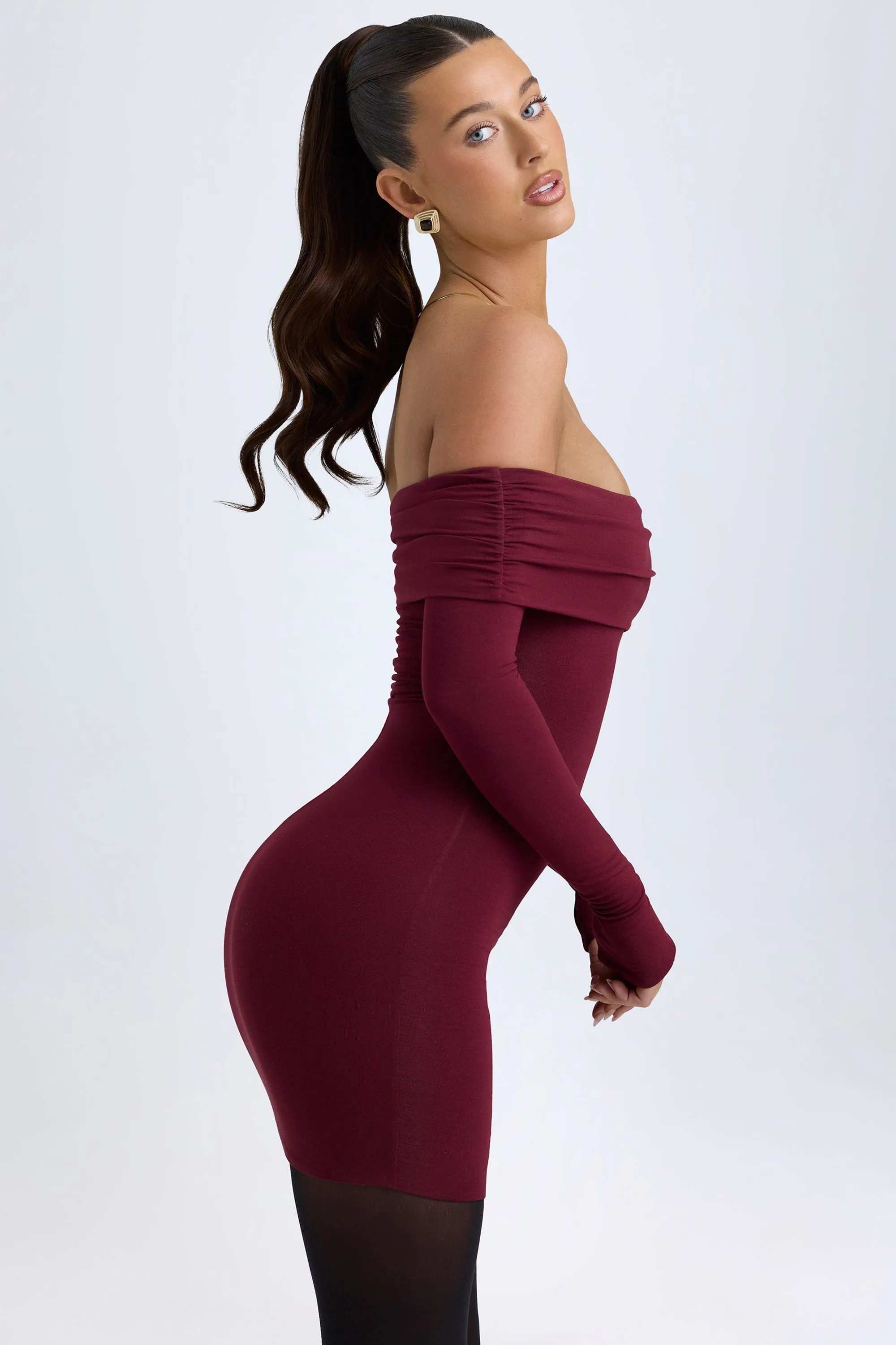 party mode Urban Fashion Modal Off-Shoulder Mini Dress in Wine Red