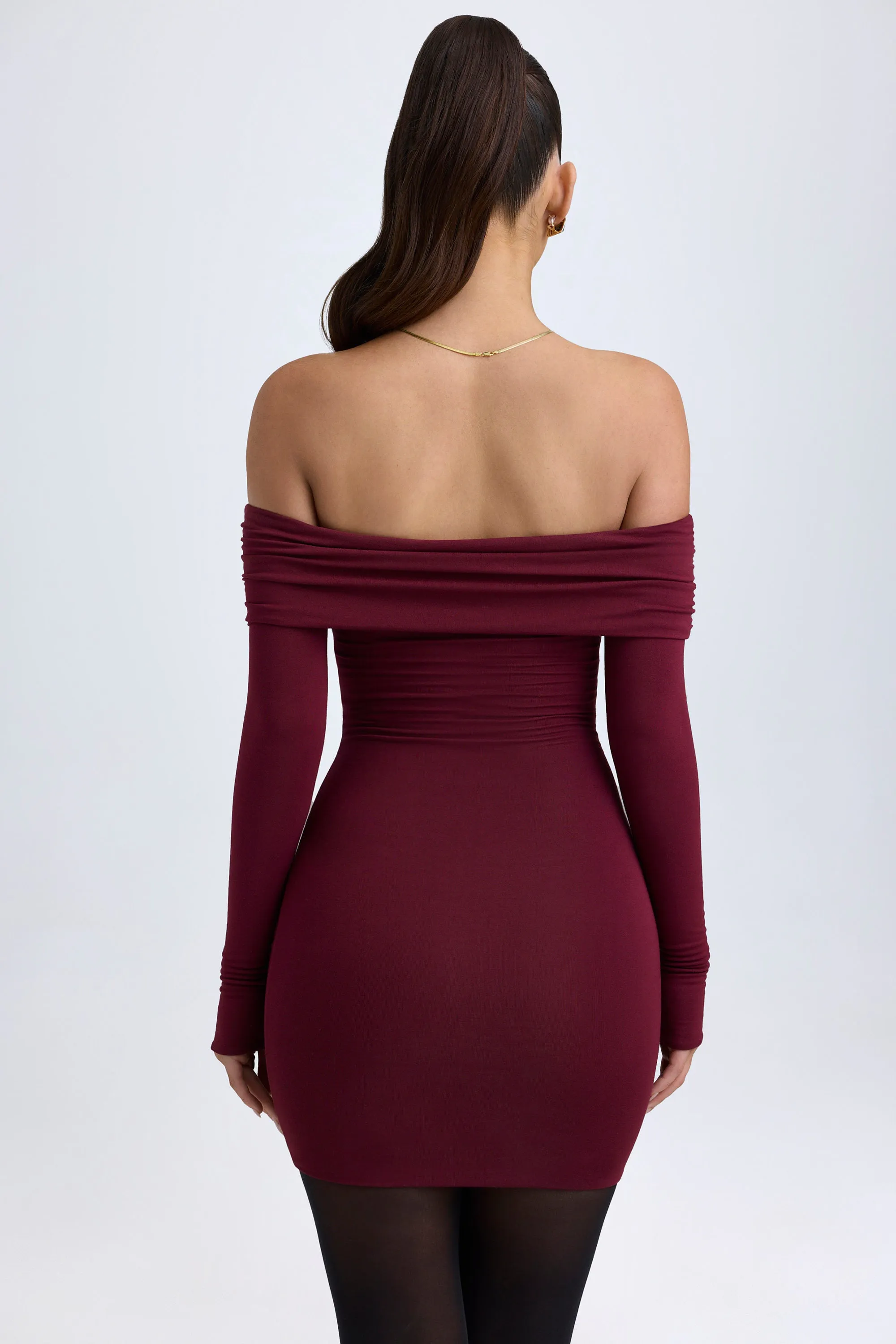 Modal Off-Shoulder Mini Dress in Wine Red Bright sun dress Star Pop