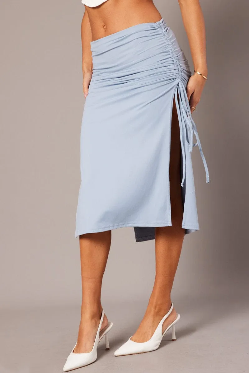 Blue Maxi Skirt Side Ruched Jersey Breezy Fit