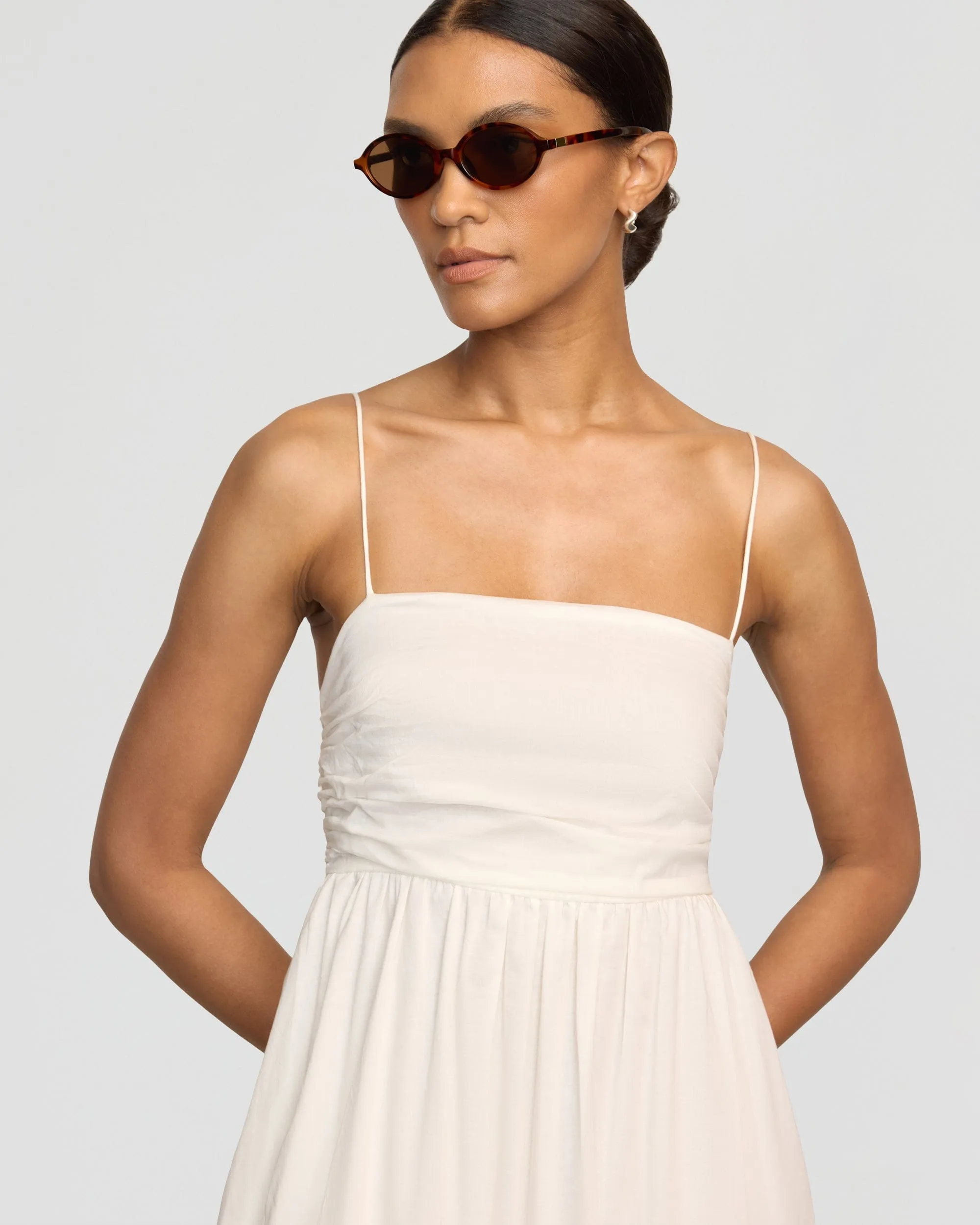 HighCollar Style Aurora Ruched Organic Cotton Maxi Dress