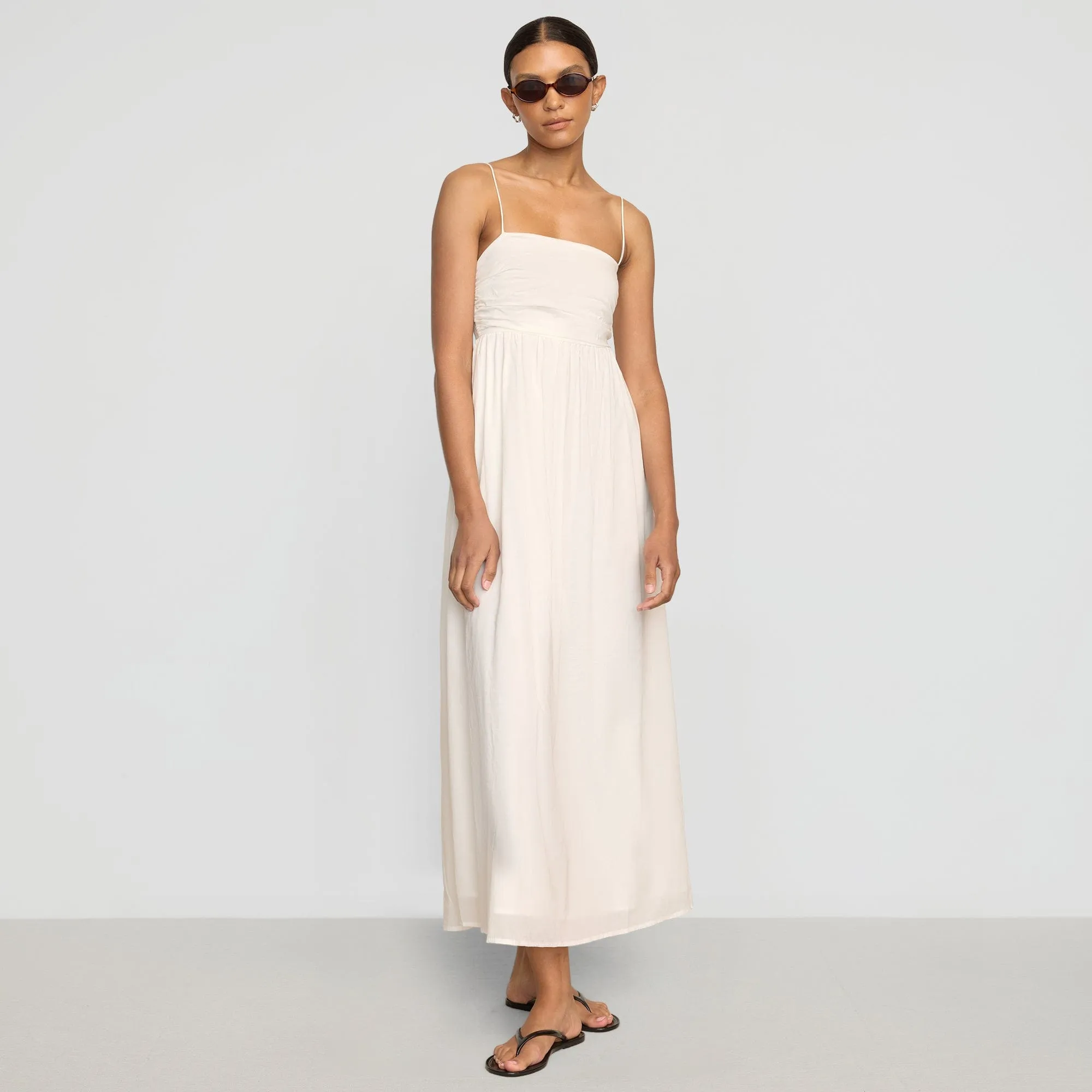 Aurora Ruched Organic Cotton Maxi Dress spring fresh ReinforcedHems