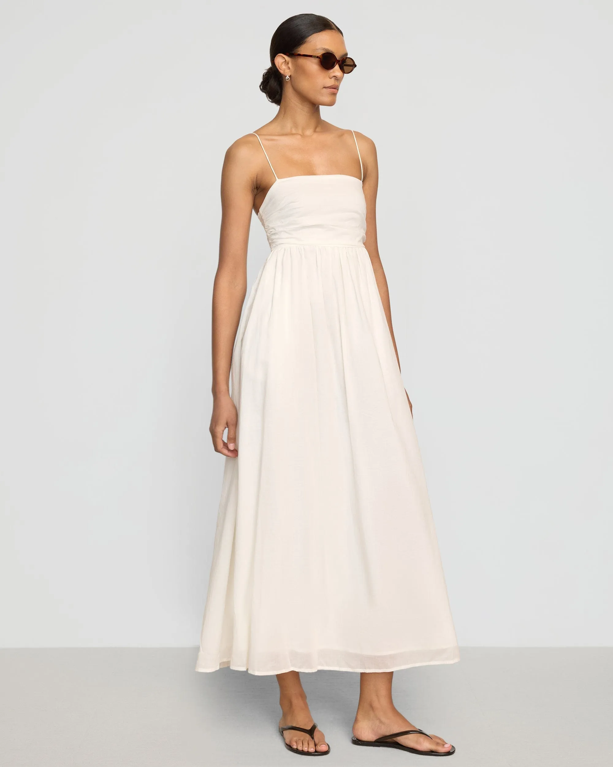 Spanish Glow LowProfile Design Aurora Ruched Organic Cotton Maxi Dress