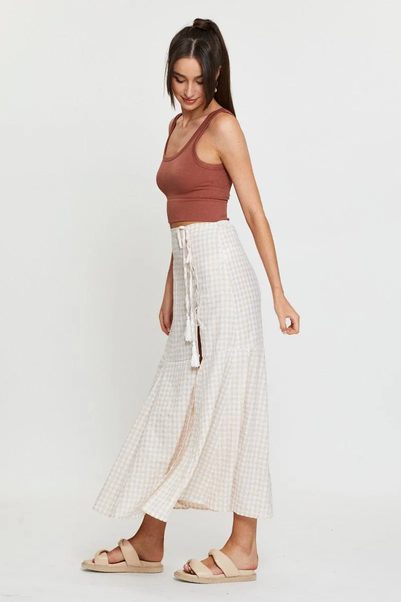 Winter Staple Check Maxi Skirt High Waist Front Split